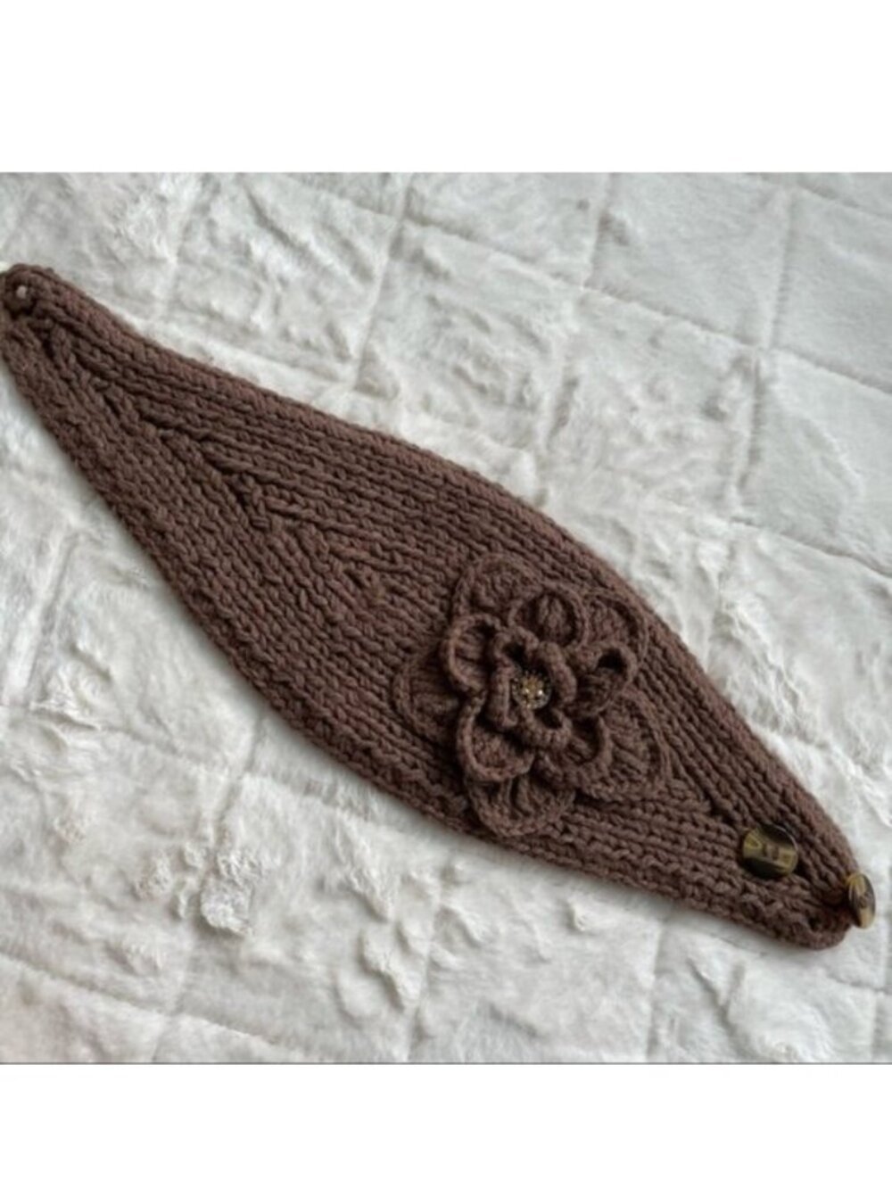 C.C. Boutique | Brown Hand Knit Floral Headband & Neck Warmer | One Size
